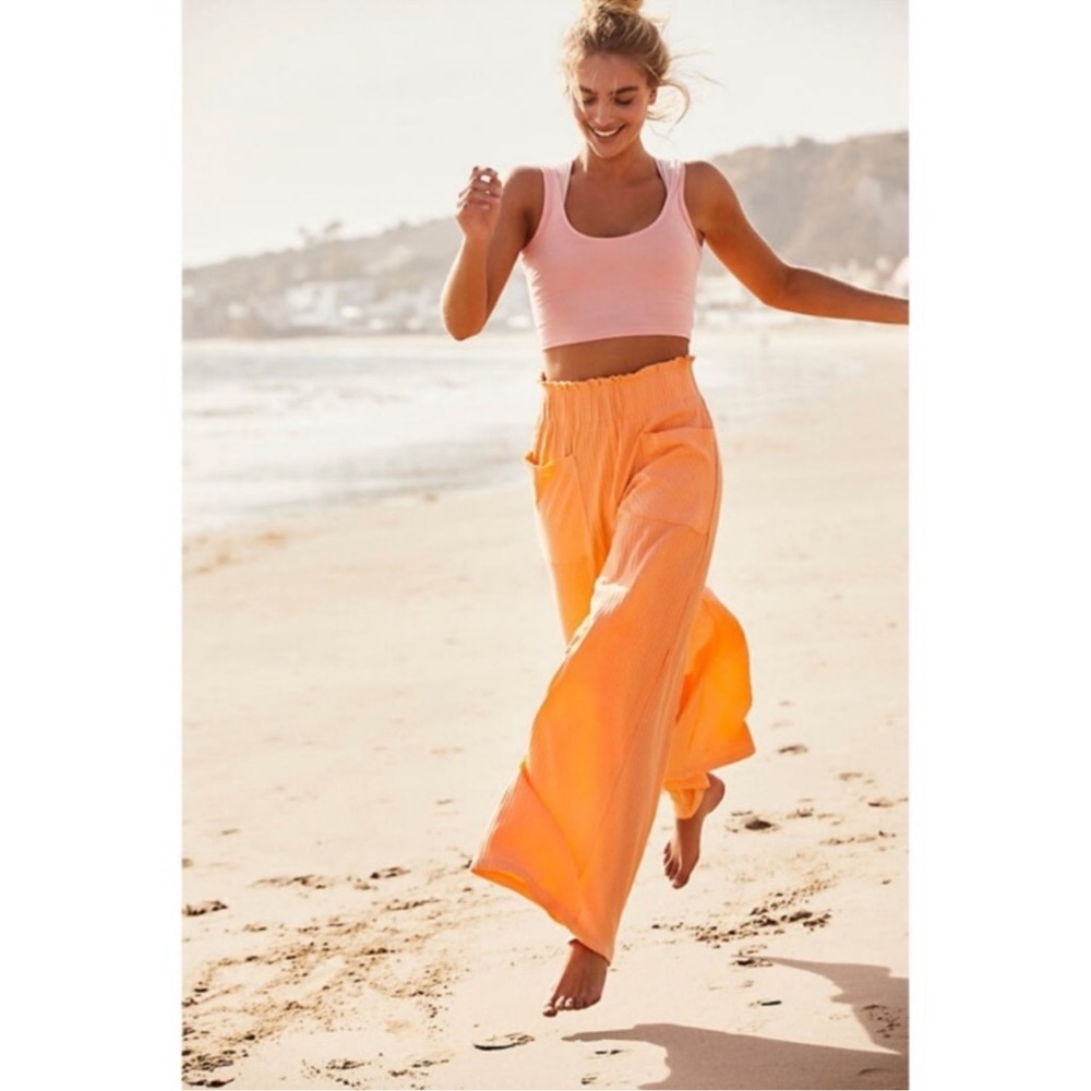 Free People Movement Blissed Out Wide-Leg Pants size M, Neon Peach